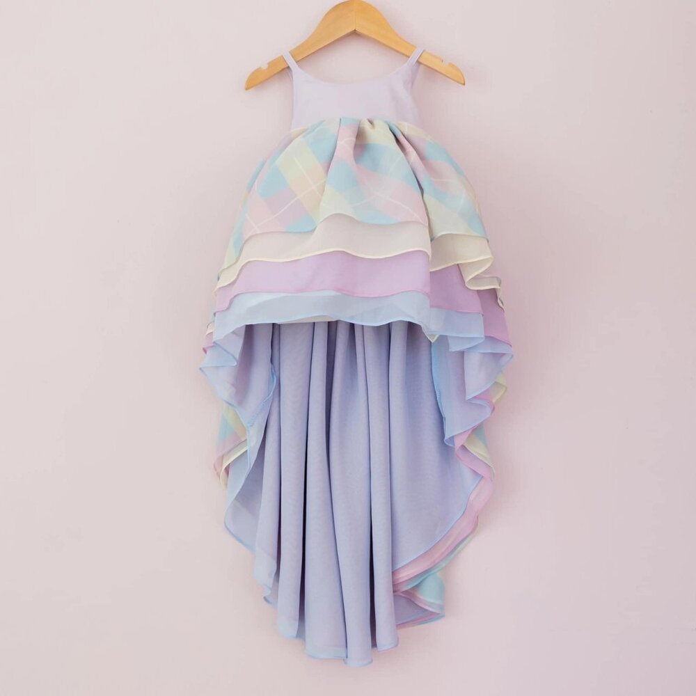 NWT Pleiades Designs Spring Plaid Chiffon Hi Lo Dress Pastel Argyle Plaid sz 2T